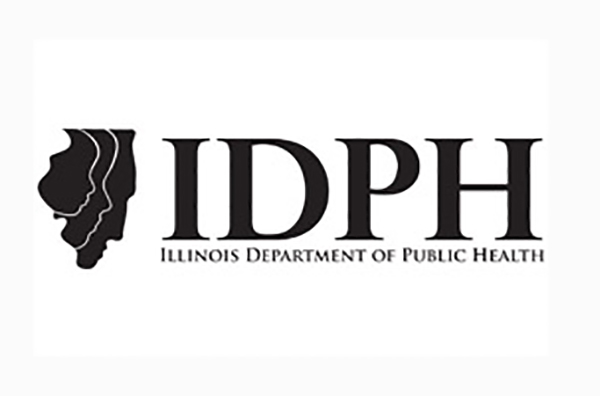 Illinois state on the left in black. Logo states IDPH, Illinois Department of Public Health