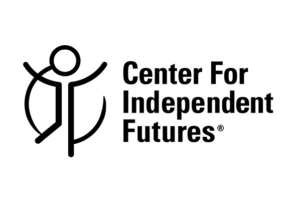 Picture of stick figure with one leg up in blue color with a green circle around. Logo states Center for Independent Futures in blue and green color